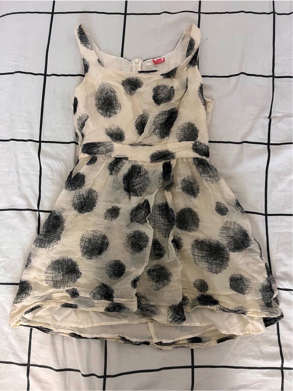 Matty M Cream Dress with Black Scribble Polka Dots
